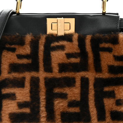 Fendi Shearling Nappa Macro FF 1974 Mini Peekaboo Iconic Satchel Tobacco Black 8 of 10