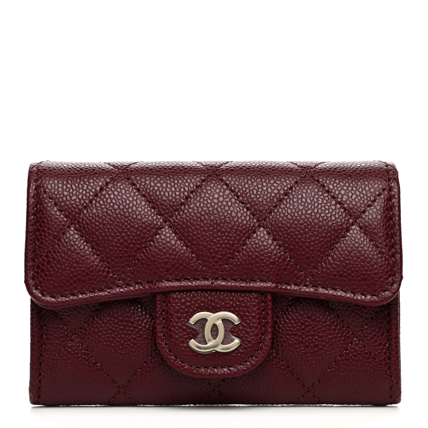Caviar Quilted Flap Card Holder Wallet Burgundy