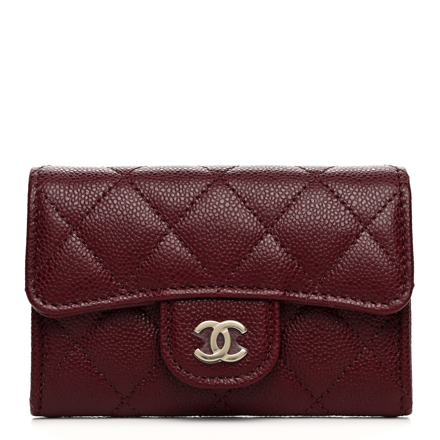 Chanel Caviar Quilted Flap Card Holder Wallet Burgundy 1 of 9