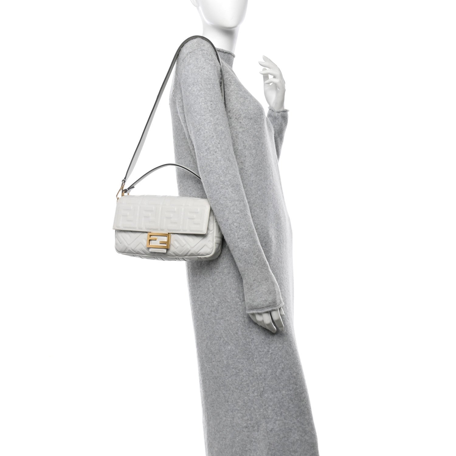 Fendi Nappa FF 1974 Embossed Baguette White 2 of 13