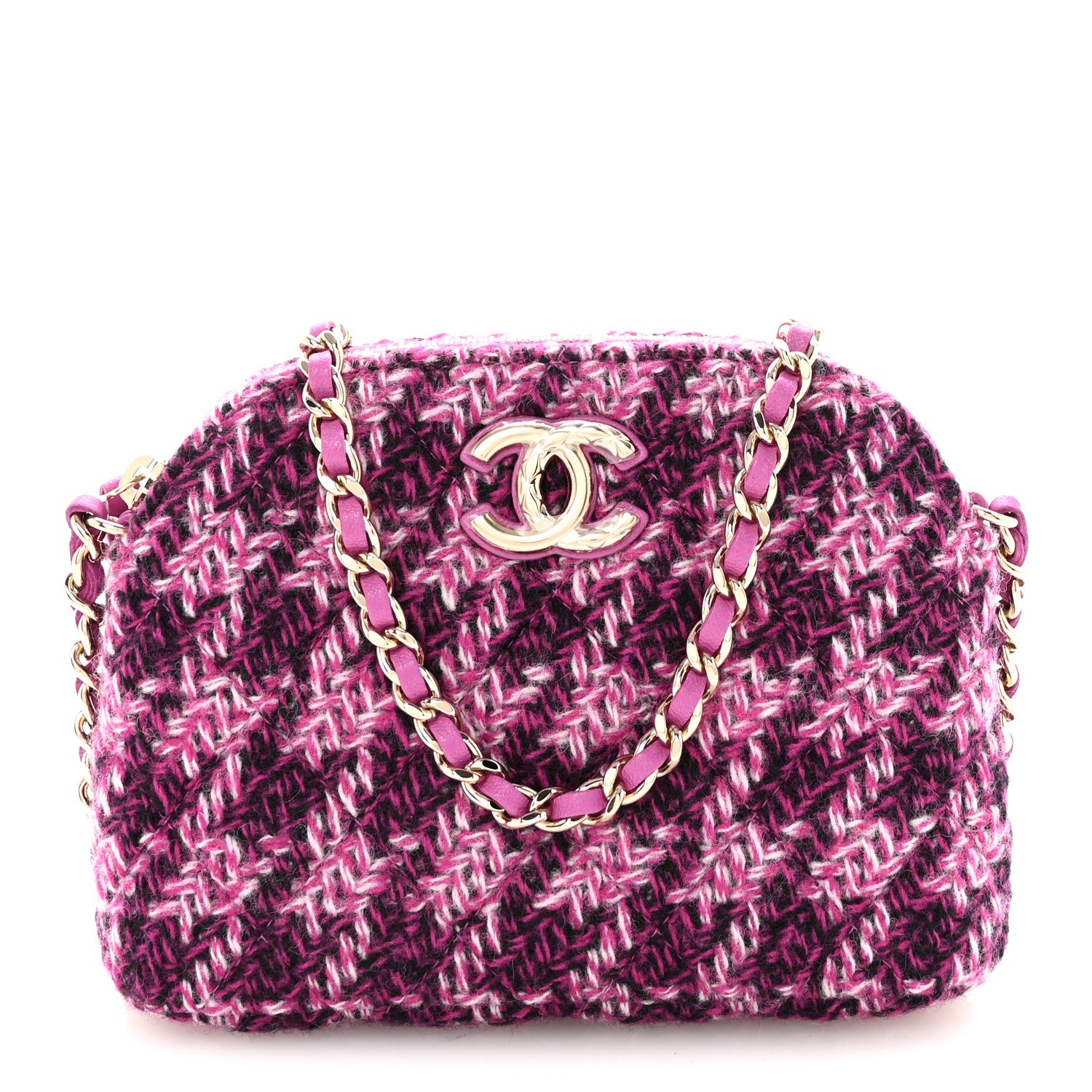 Chanel Tweed Quilted Mini Clutch With Chain Purple 1 of 11
