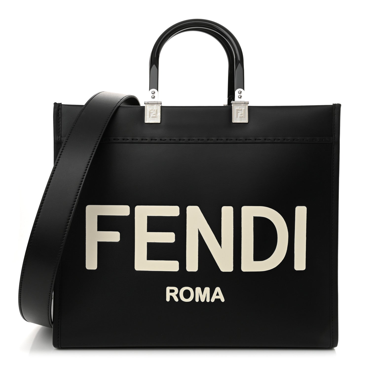 Fendi Vitello King Plexiglass Medium Fendi Sunshine Shopper Tote Black White 1 of 10