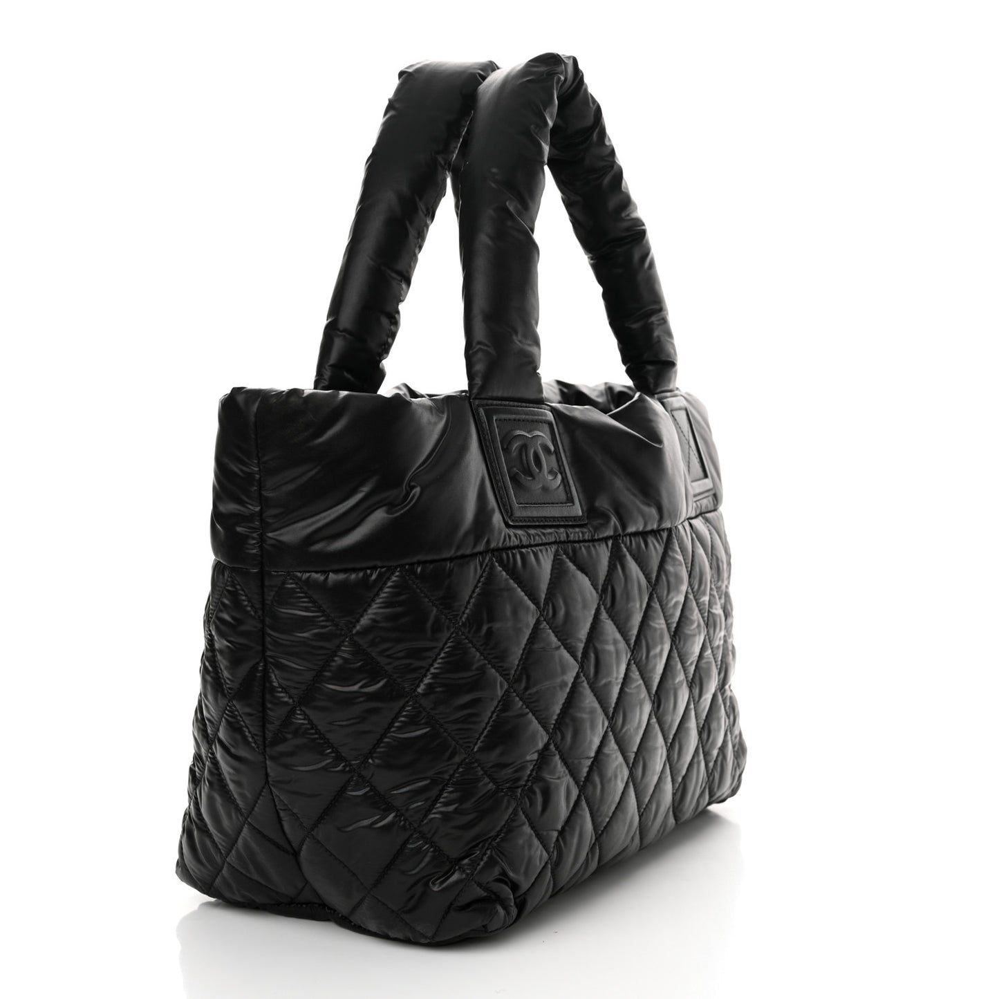 Nylon Quilted Coco Cocoon Medium Reversible Tote Black Red