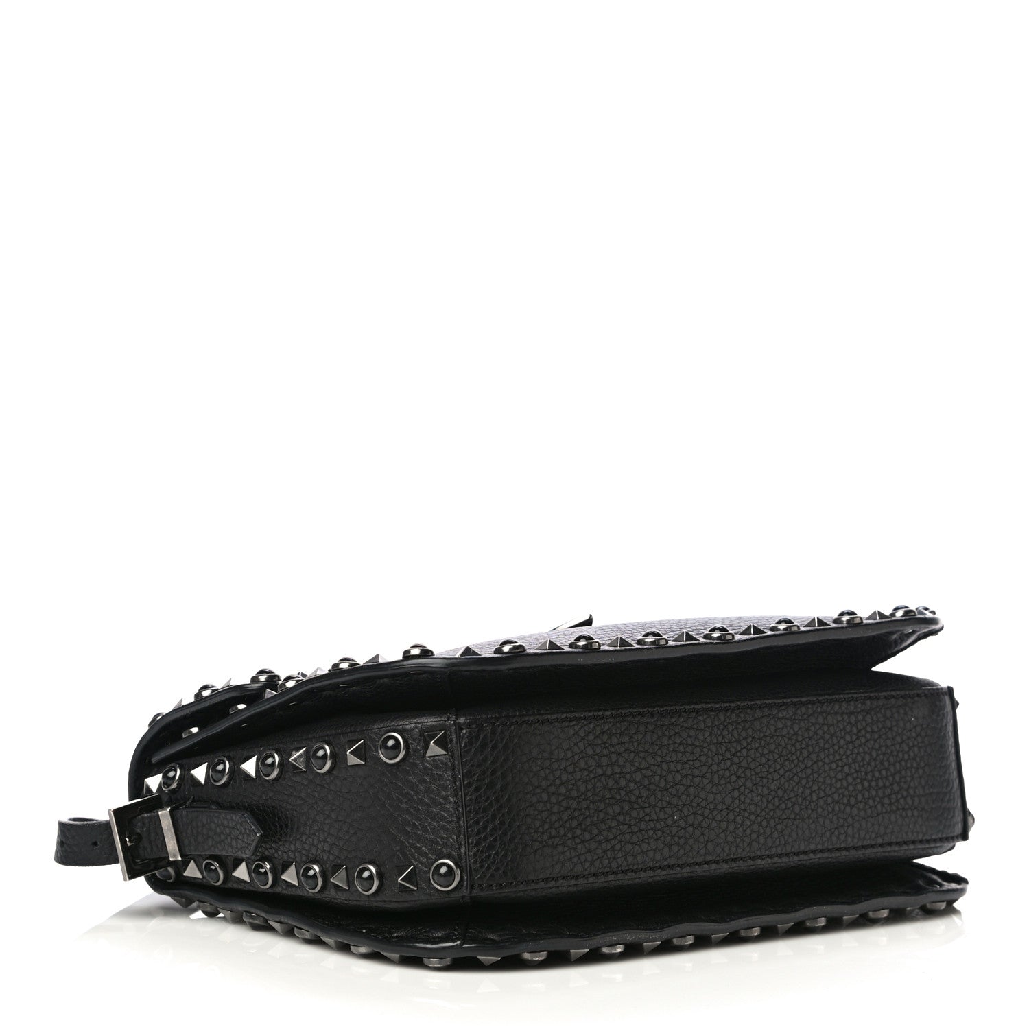 Valentino Garavani Pebbled Calfskin Onyx Medium Rockstud Rolling Flap Saddle Bag Black 4 of 21