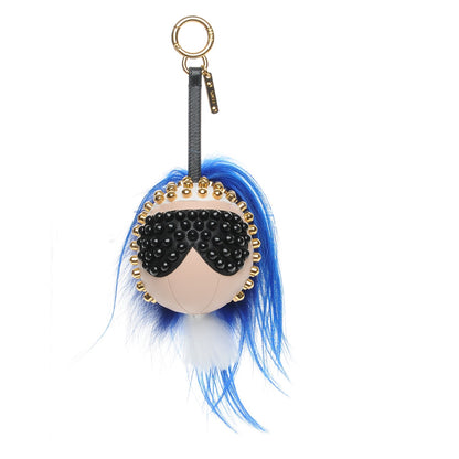 Fendi Lambskin Goat Fur Studded Punkarlito Bag Charm Blue 1 of 5