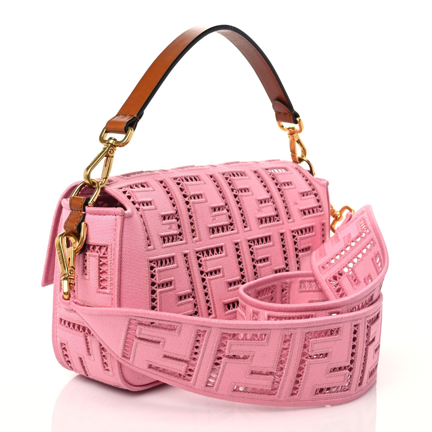 Canvas Cuoio Agata FF Ajour Embroidered Baguette Ciclamino Cuoio