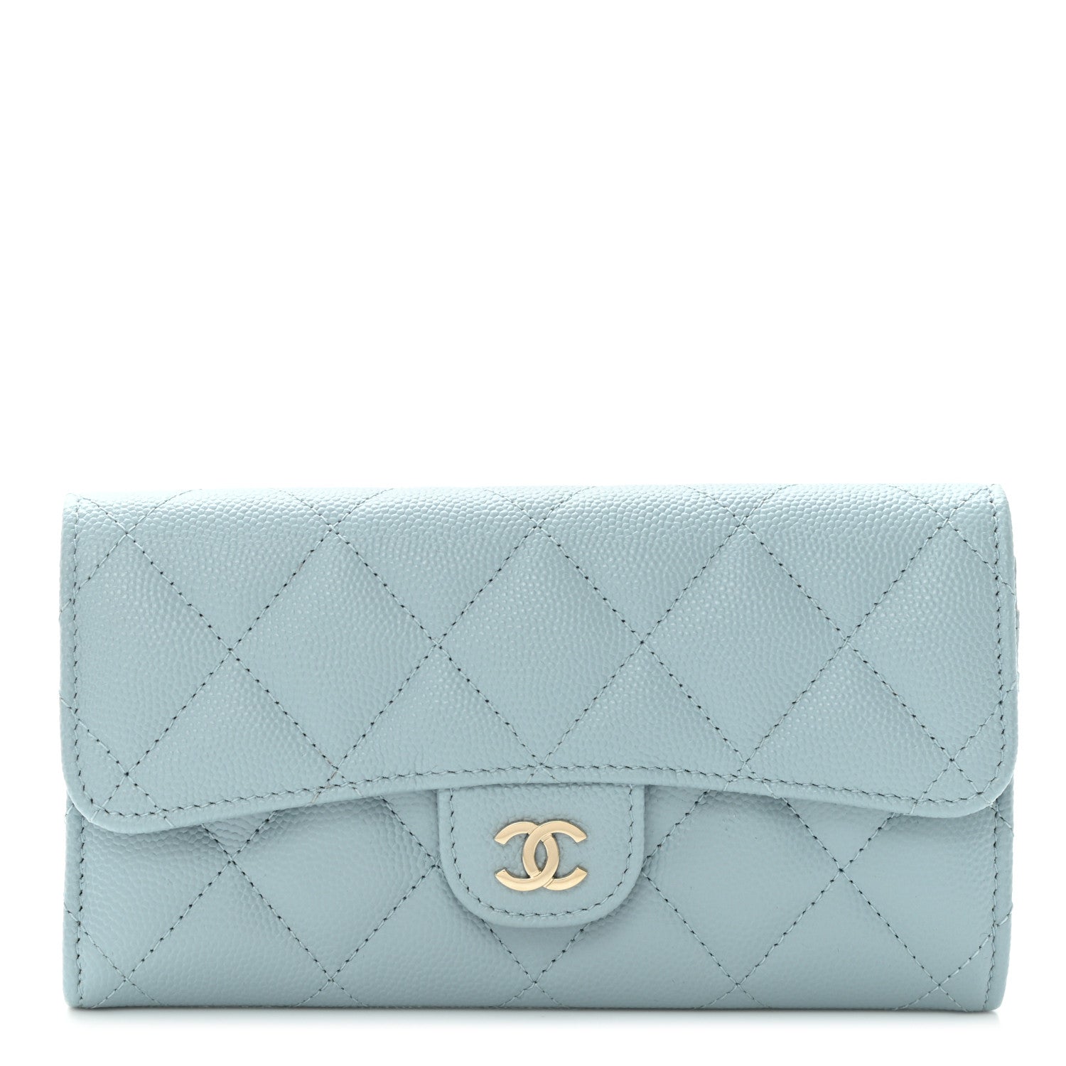 Chanel Caviar Quilted Medium Gusset Flap Wallet Light Blue 1 of 9