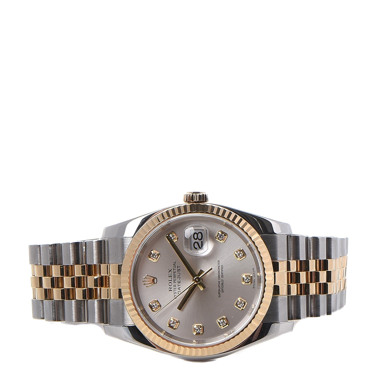 Rolex Stainless Steel 18K Yellow Gold Diamond 36mm Oyster Perpetual Datejust Watch Silver 116233 3 of 11