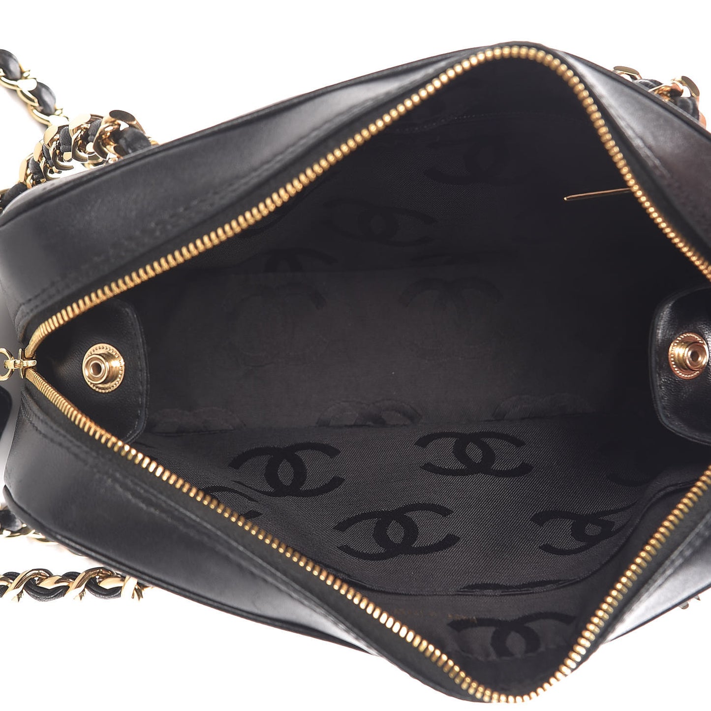 Lambskin Chevron Quilted Camera Case Black
