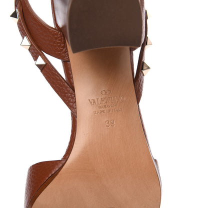 Valentino Garavani Pebbled Calfskin Rockstud Ankle Strap 60mm Sandals 39 Bright Cognac 6 of 8