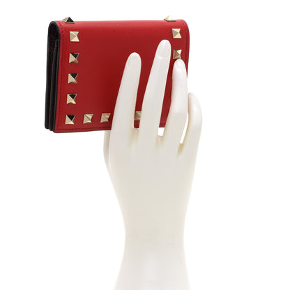 Valentino Garavani Calfskin Rockstud Bi-Fold Card Holder Rouge Pur Cerise 2 of 8