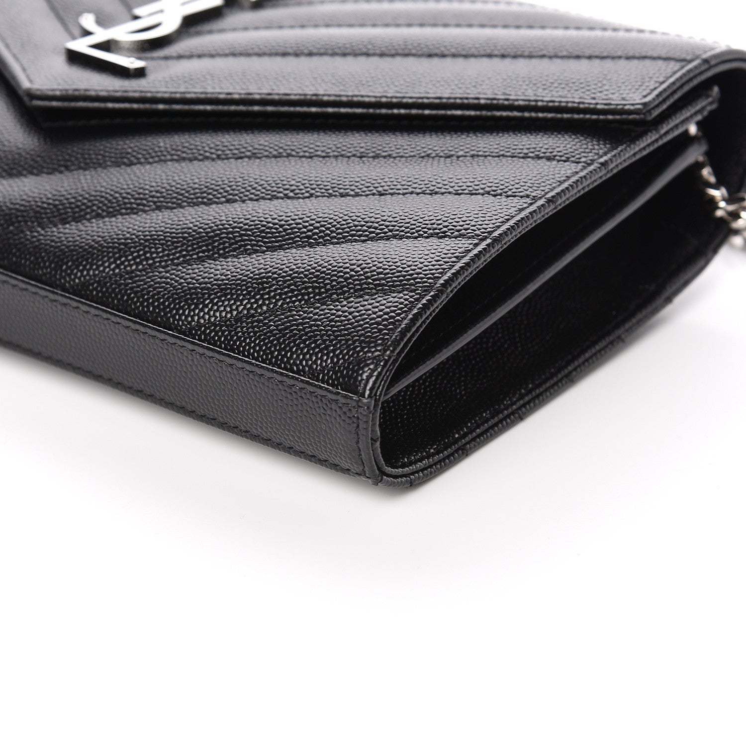 Saint Laurent Grain De Poudre Matelasse Chevron Monogram Chain Wallet Black 8 of 10