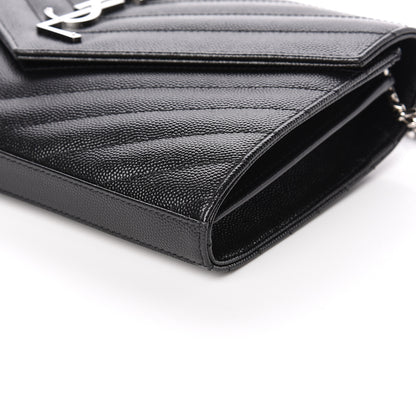 Saint Laurent Grain De Poudre Matelasse Chevron Monogram Chain Wallet Black 8 of 10