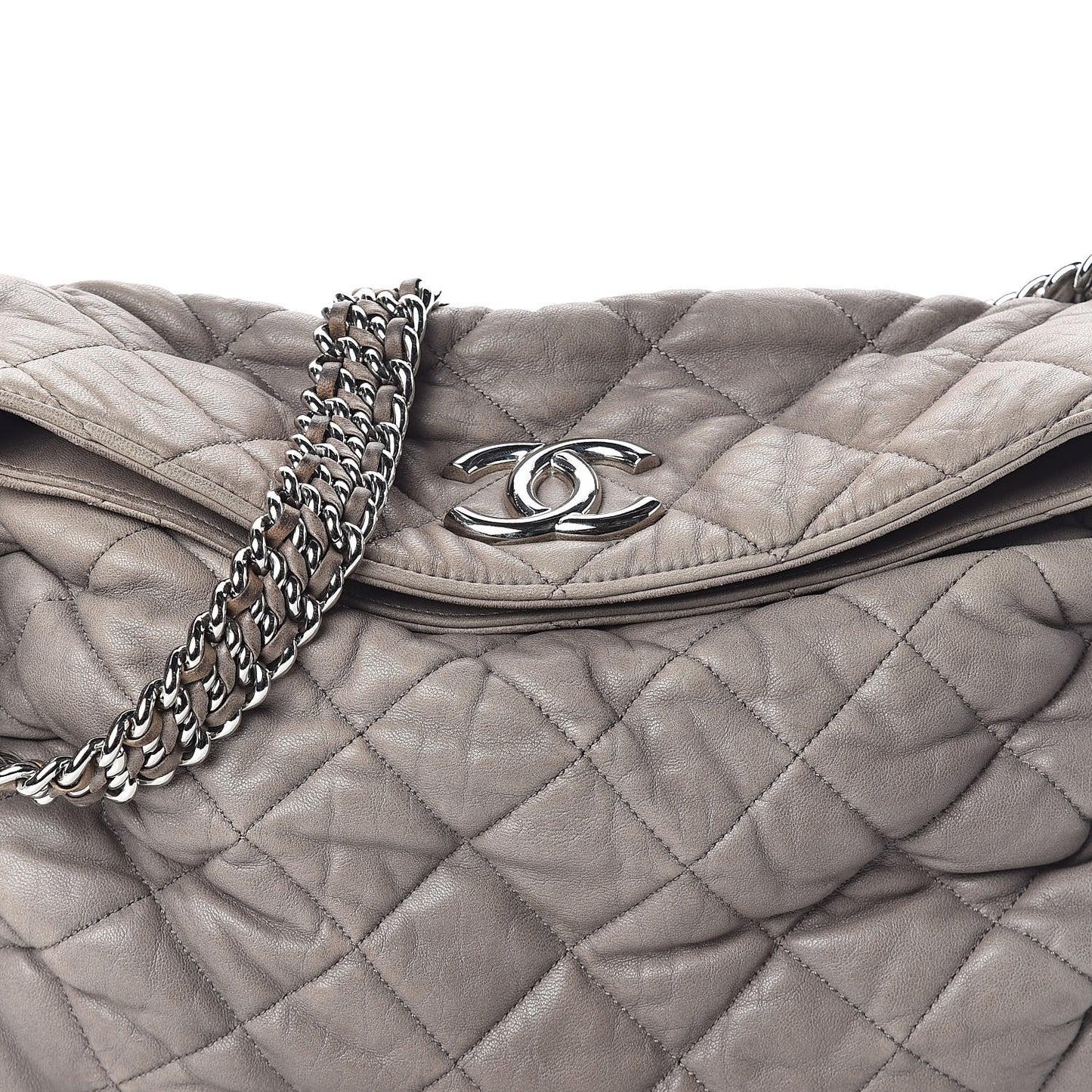 Washed Lambskin Chain Around Hobo Taupe