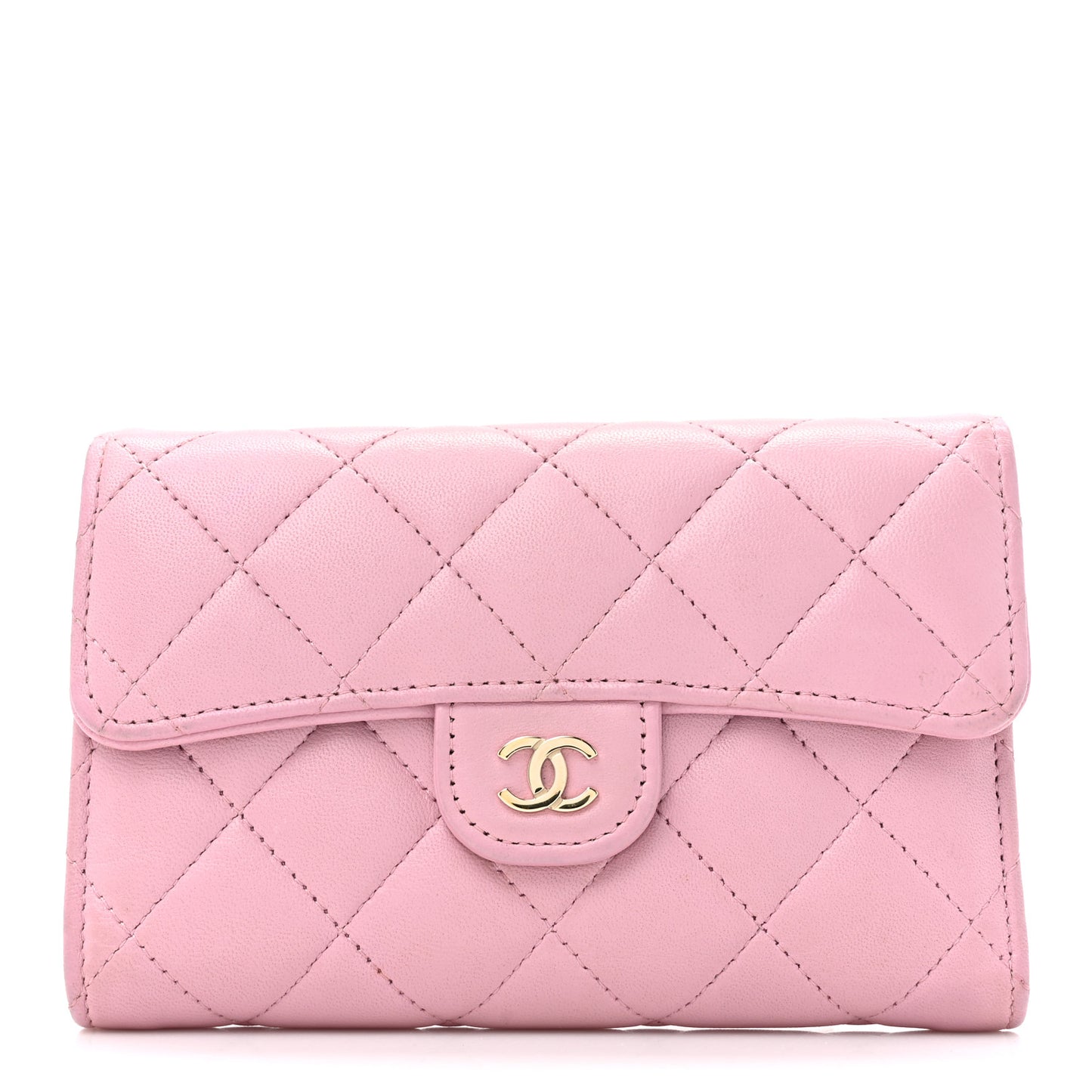 Lambskin Quilted Medium Flap Wallet Pink