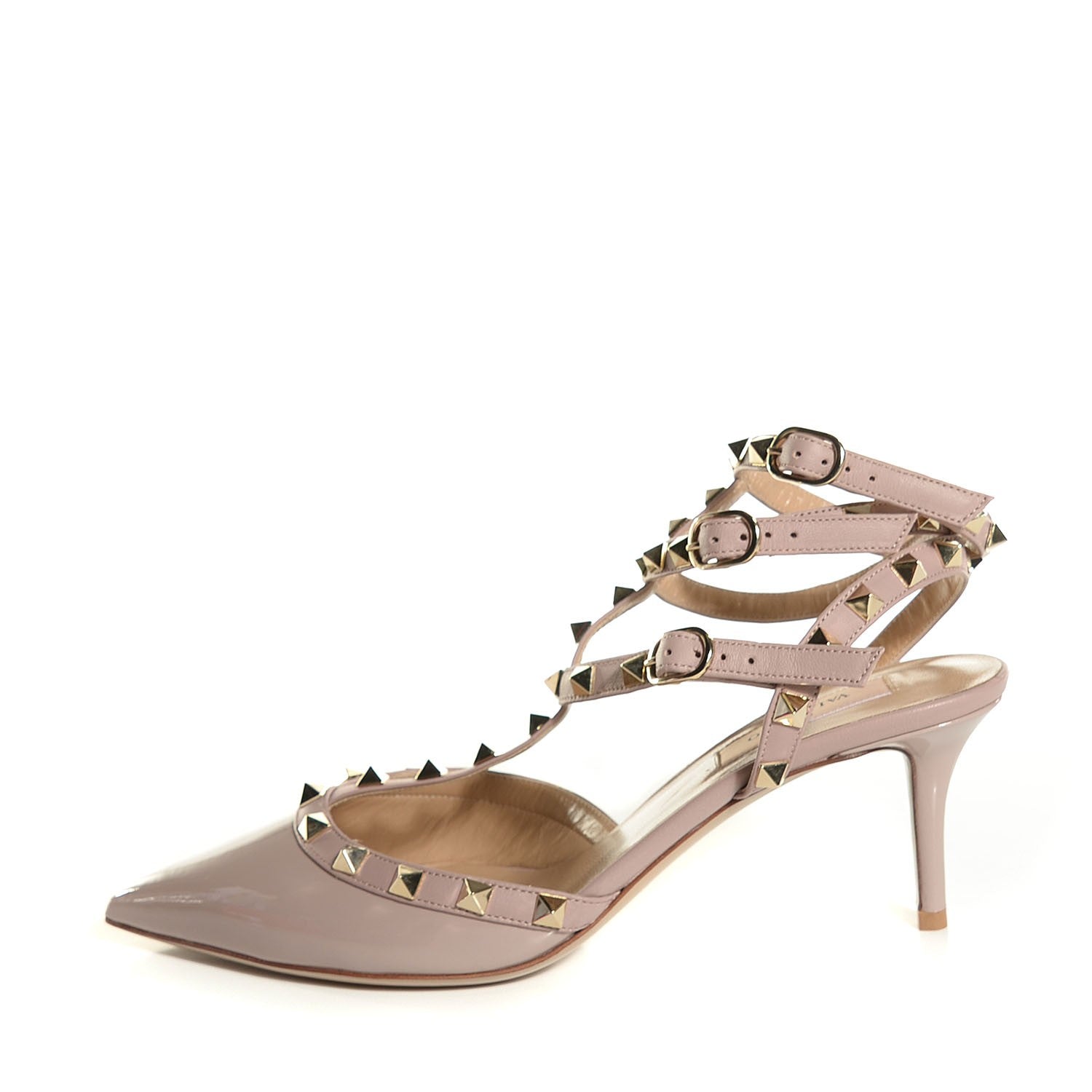 Valentino Garavani Patent Rockstud Ankle Strap Low Heel Pumps 39 Poudre 1 of 6