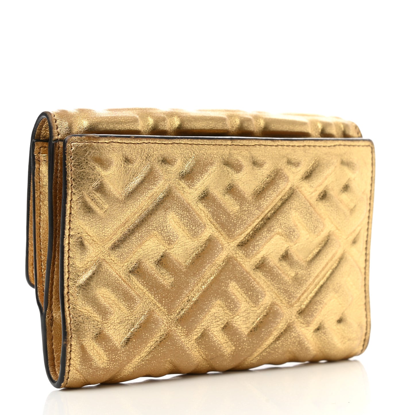 Vitello Catalan Mirror FF 1974 Embossed Medium Wallet Gold