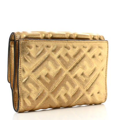 Fendi Vitello Catalan Mirror FF 1974 Embossed Medium Wallet Gold 3 of 14