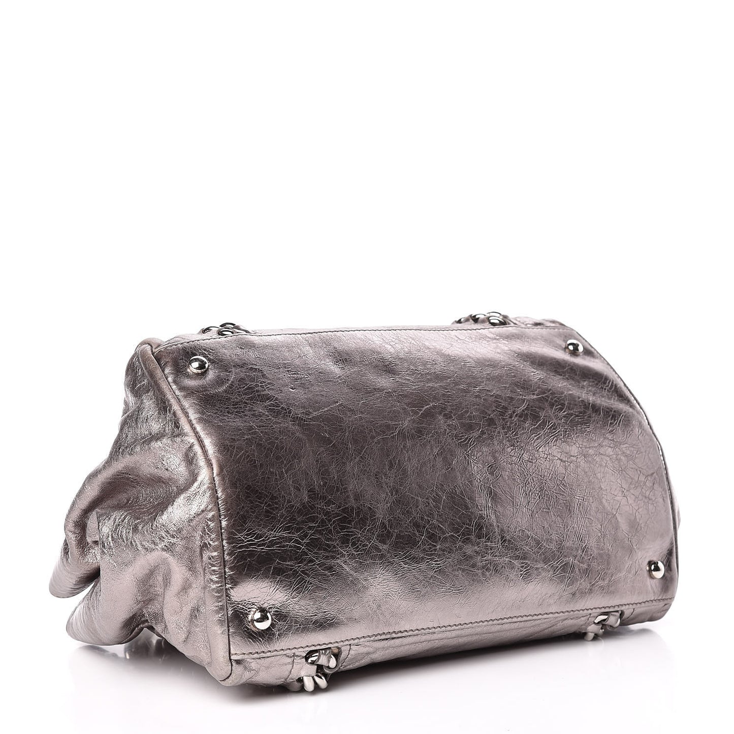 Metallic Cracked Calfskin Modern Chain Tote Dark Silver