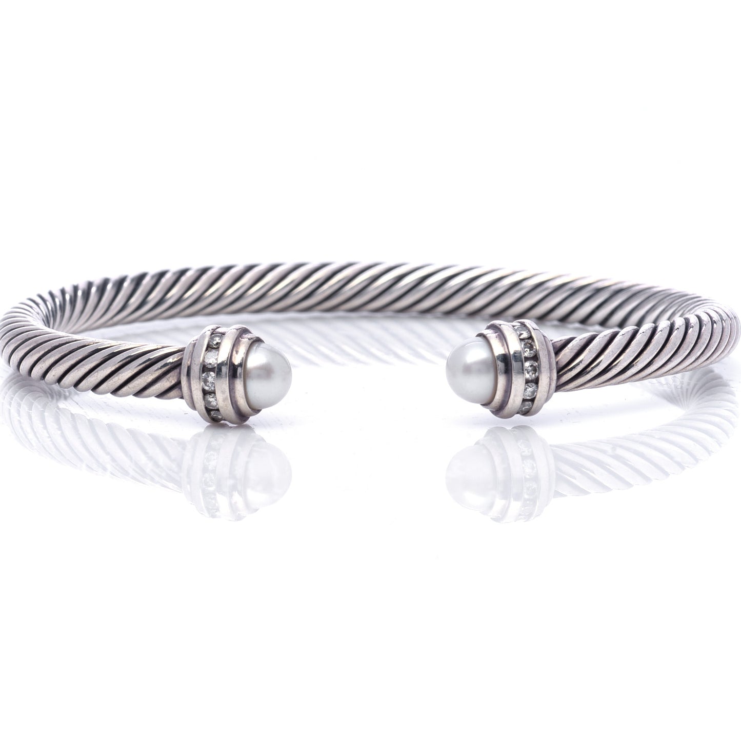 Sterling Silver Diamond Pearl 5mm Cable Classics Princess Bracelet