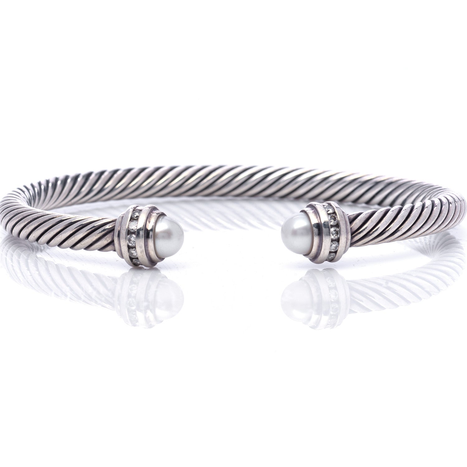 David Yurman Sterling Silver Diamond Pearl 5mm Cable Classics Princess Bracelet 4 of 6