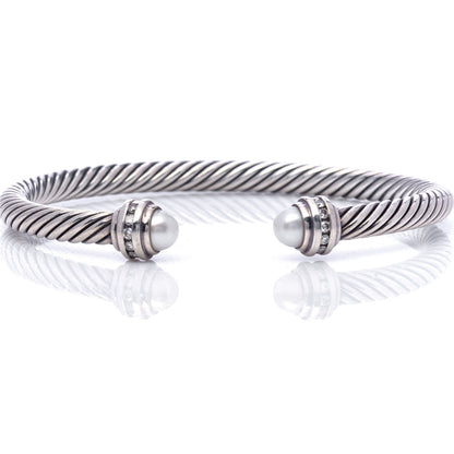 David Yurman Sterling Silver Diamond Pearl 5mm Cable Classics Princess Bracelet 4 of 6
