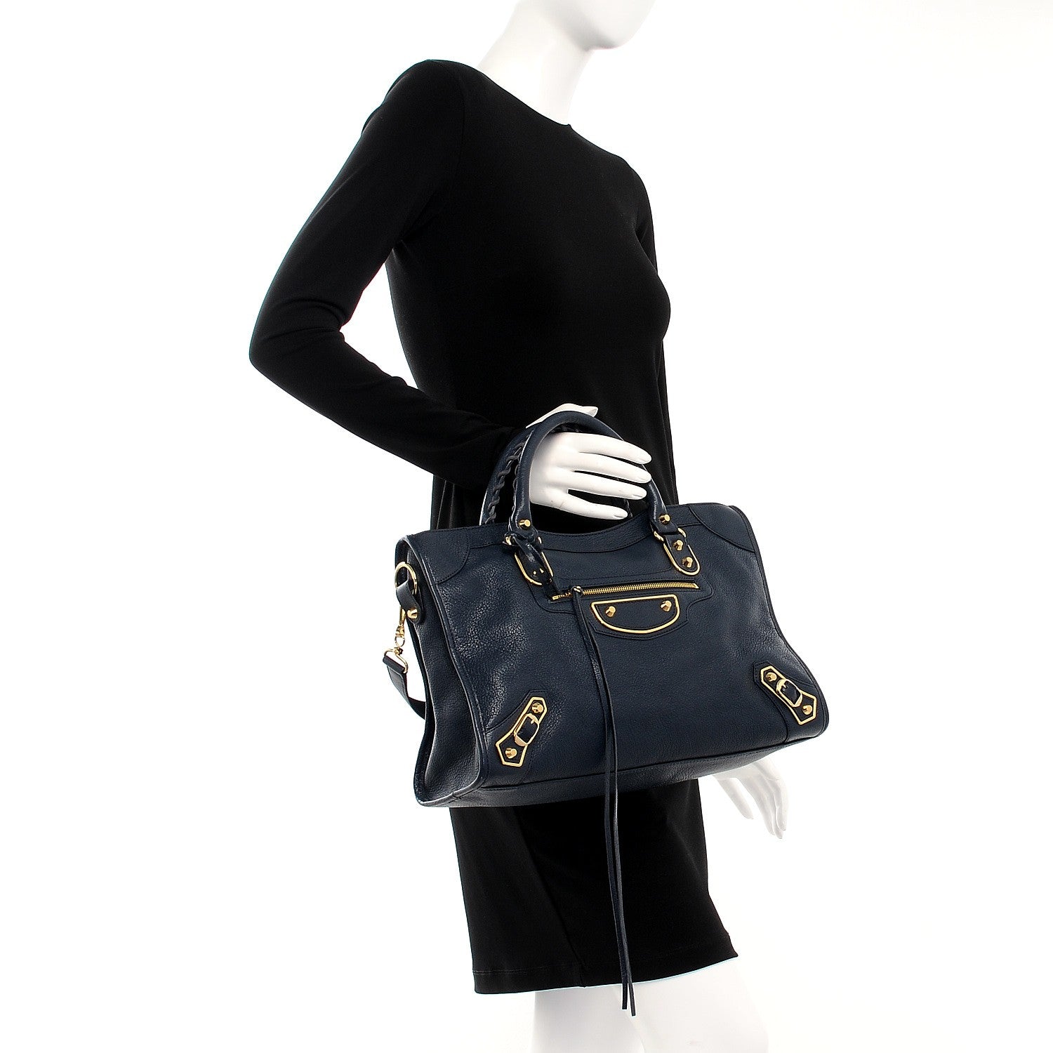 Balenciaga Chevre Gold Metallic Edge Hardware City Bleu Nuit Dark Sea 3 of 8