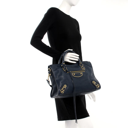 Balenciaga Chevre Gold Metallic Edge Hardware City Bleu Nuit Dark Sea 3 of 8
