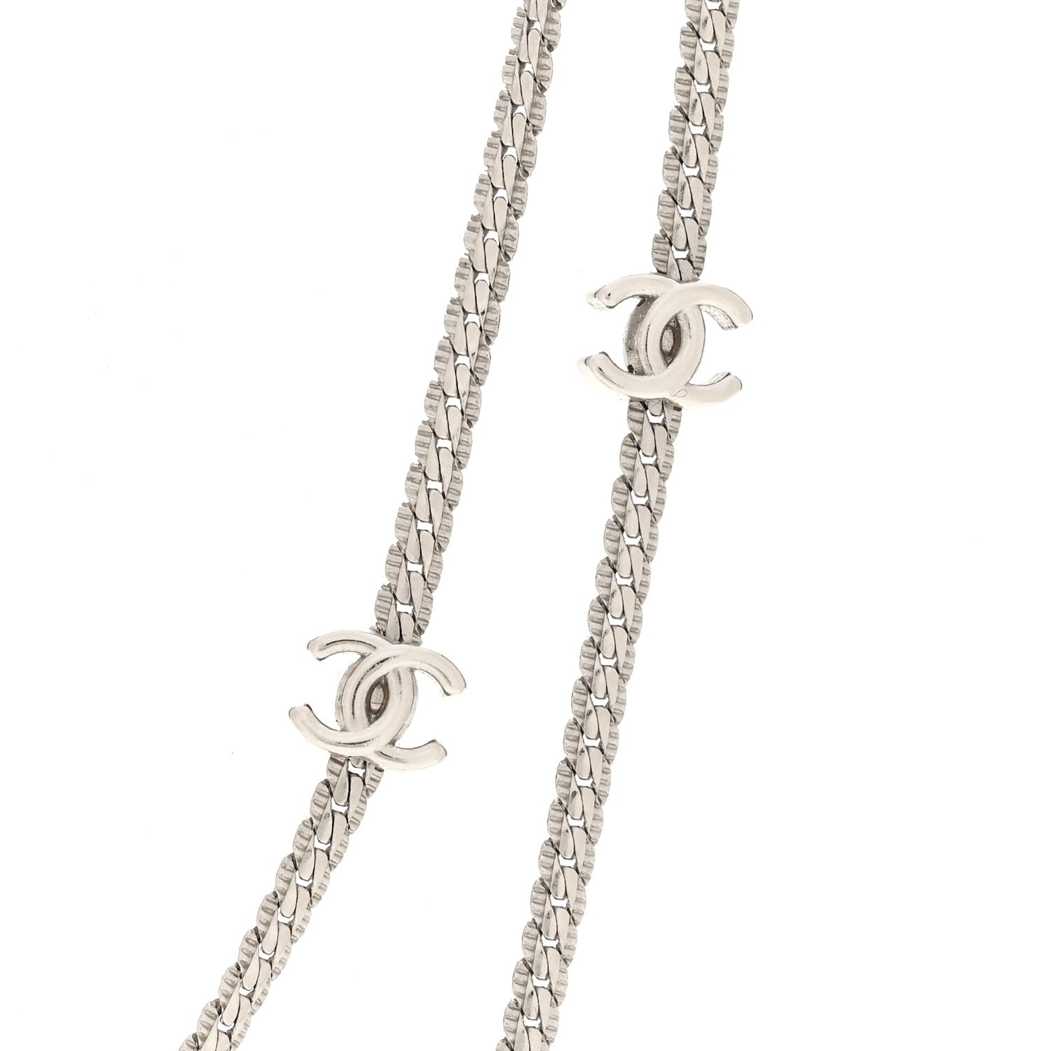 Chanel Metal CC Long Chain Necklace Silver 4 of 6