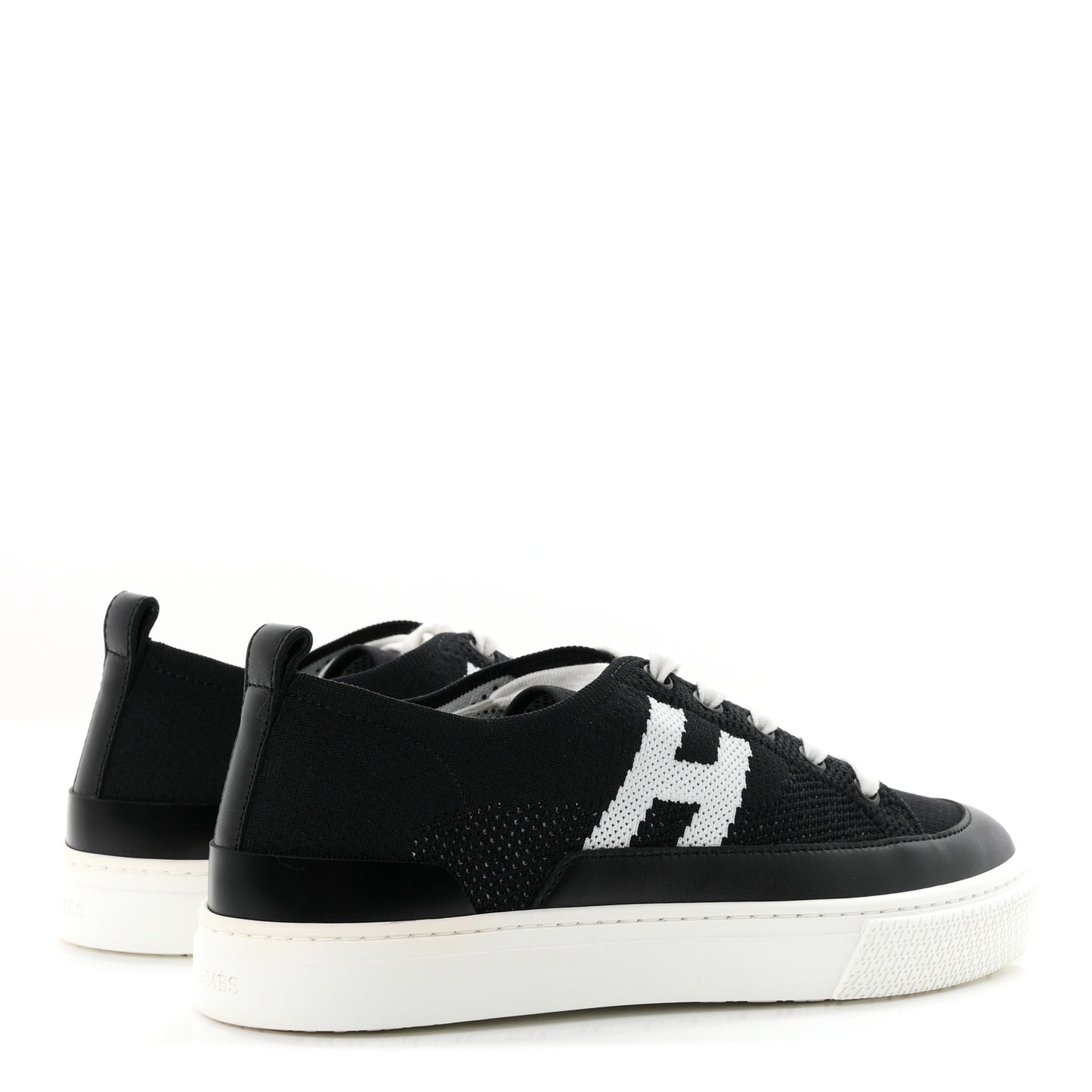 Knit Fabric Calfskin Deep Sneakers 36.5 Black White