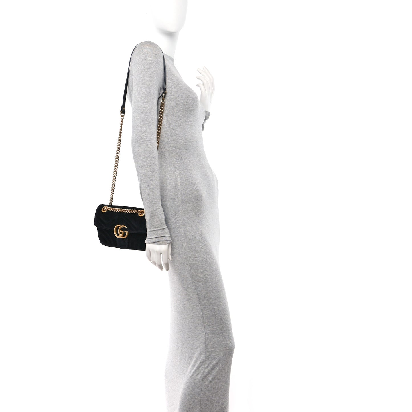 Velvet Matelasse Mini GG Marmont Shoulder Bag Black