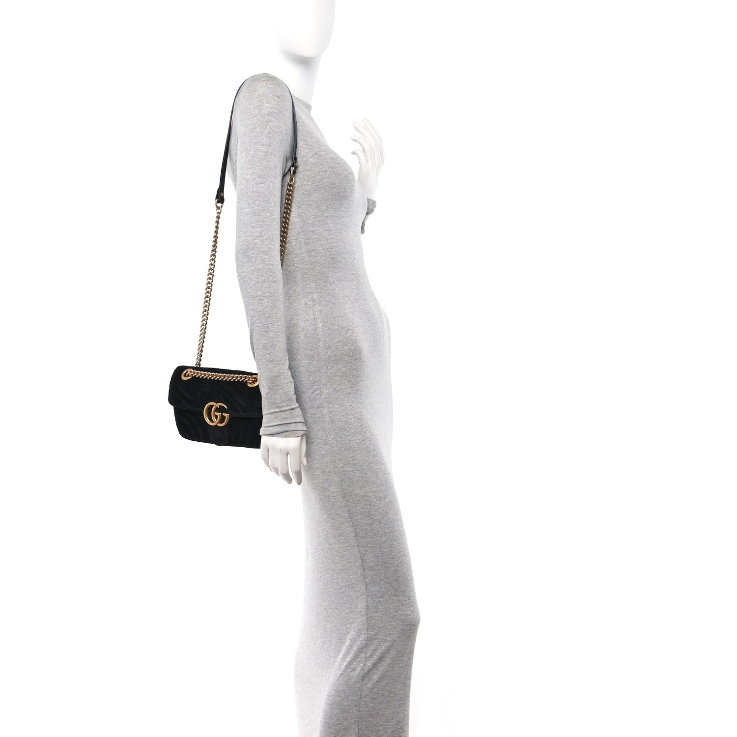 Gucci Velvet Matelasse Mini GG Marmont Shoulder Bag Black 2 of 11