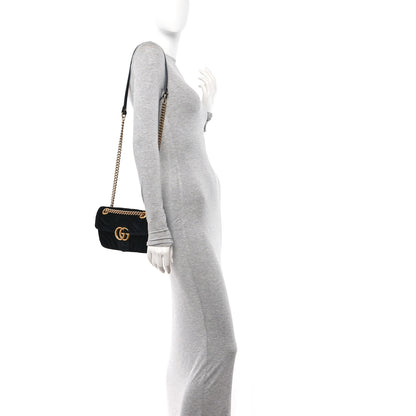 Gucci Velvet Matelasse Mini GG Marmont Shoulder Bag Black 2 of 11