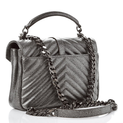 Saint Laurent Metallic Grain De Poudre Matelasse Chevron Monogram Medium College Bag Gunmetal 3 of 8