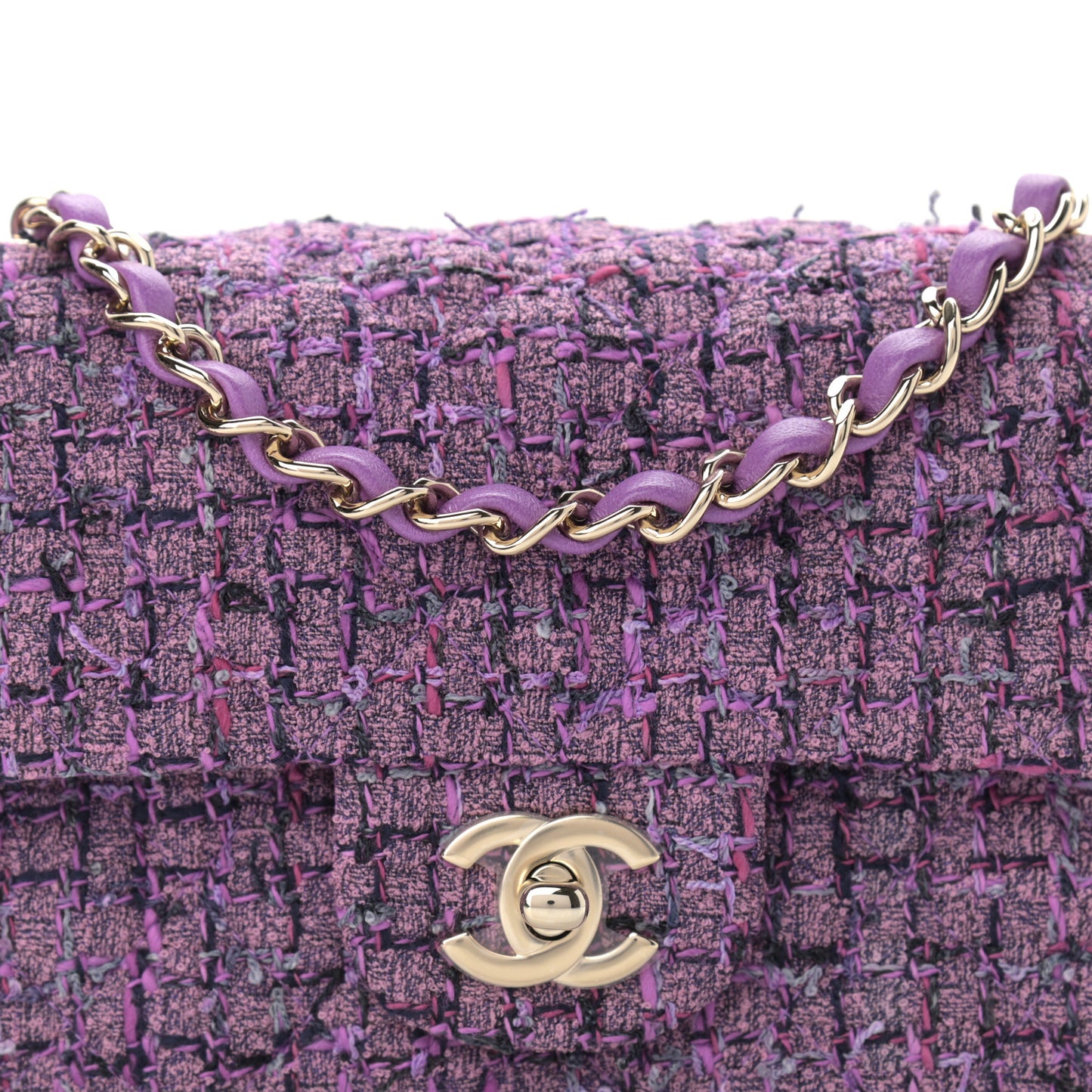 Tweed Quilted Mini Rectangular Flap Light Purple Pink Navy