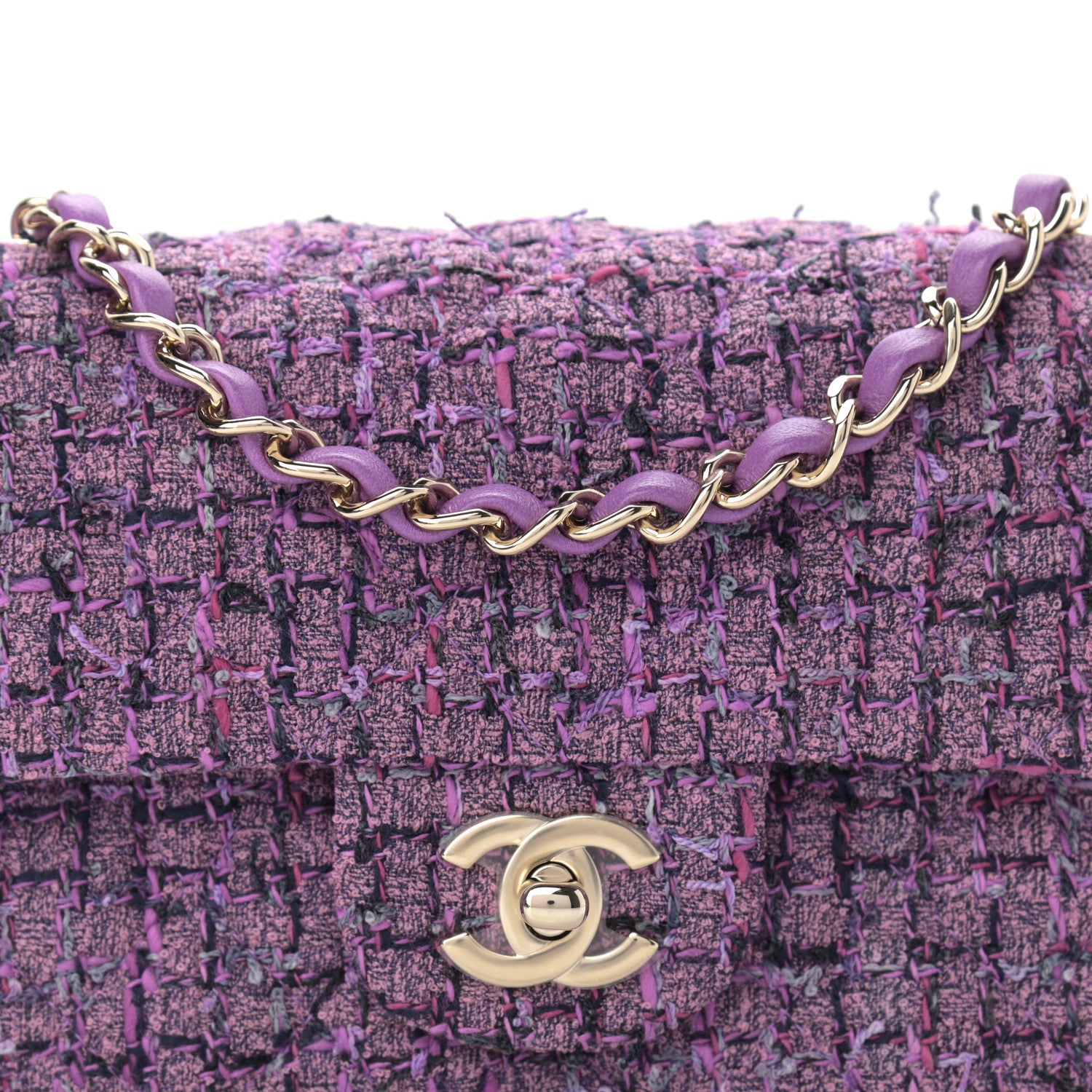 Chanel Tweed Quilted Mini Rectangular Flap Light Purple Pink Navy 8 of 11