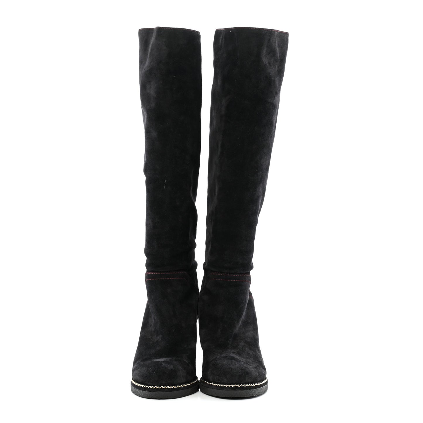 Suede Calfskin Chain Around High Boots 41 Black