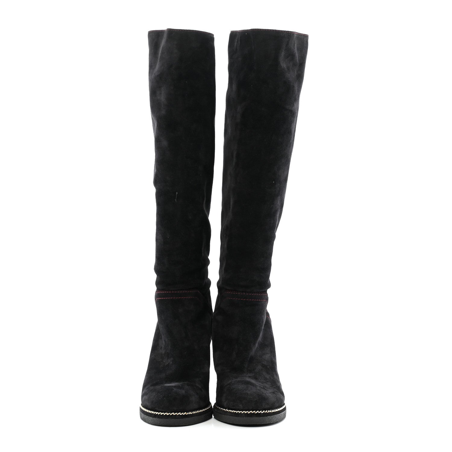 Chanel Suede Calfskin Chain Around High Boots 41 Black 2 of 13
