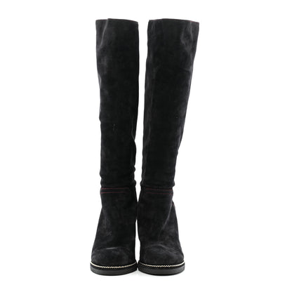 Chanel Suede Calfskin Chain Around High Boots 41 Black 2 of 13