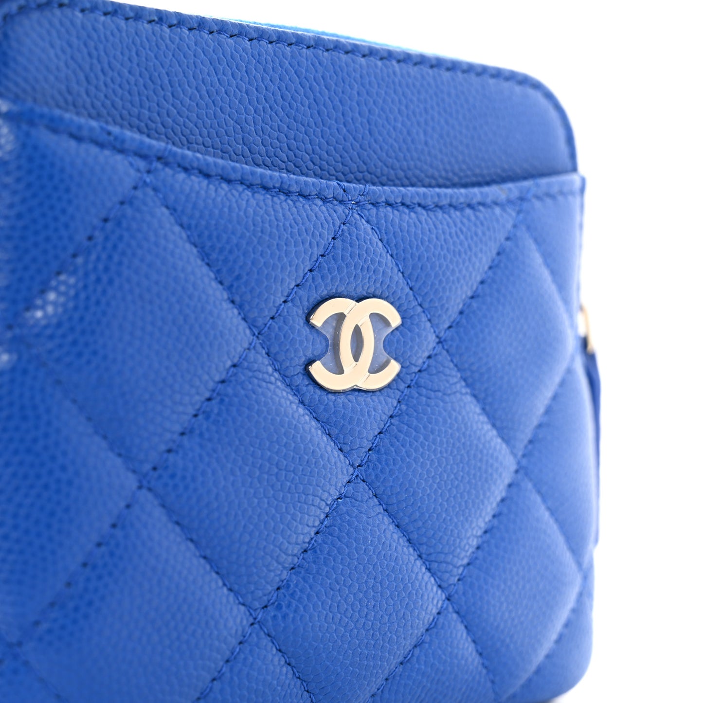 Caviar Quilted Zip Card Holder Wallet Blue