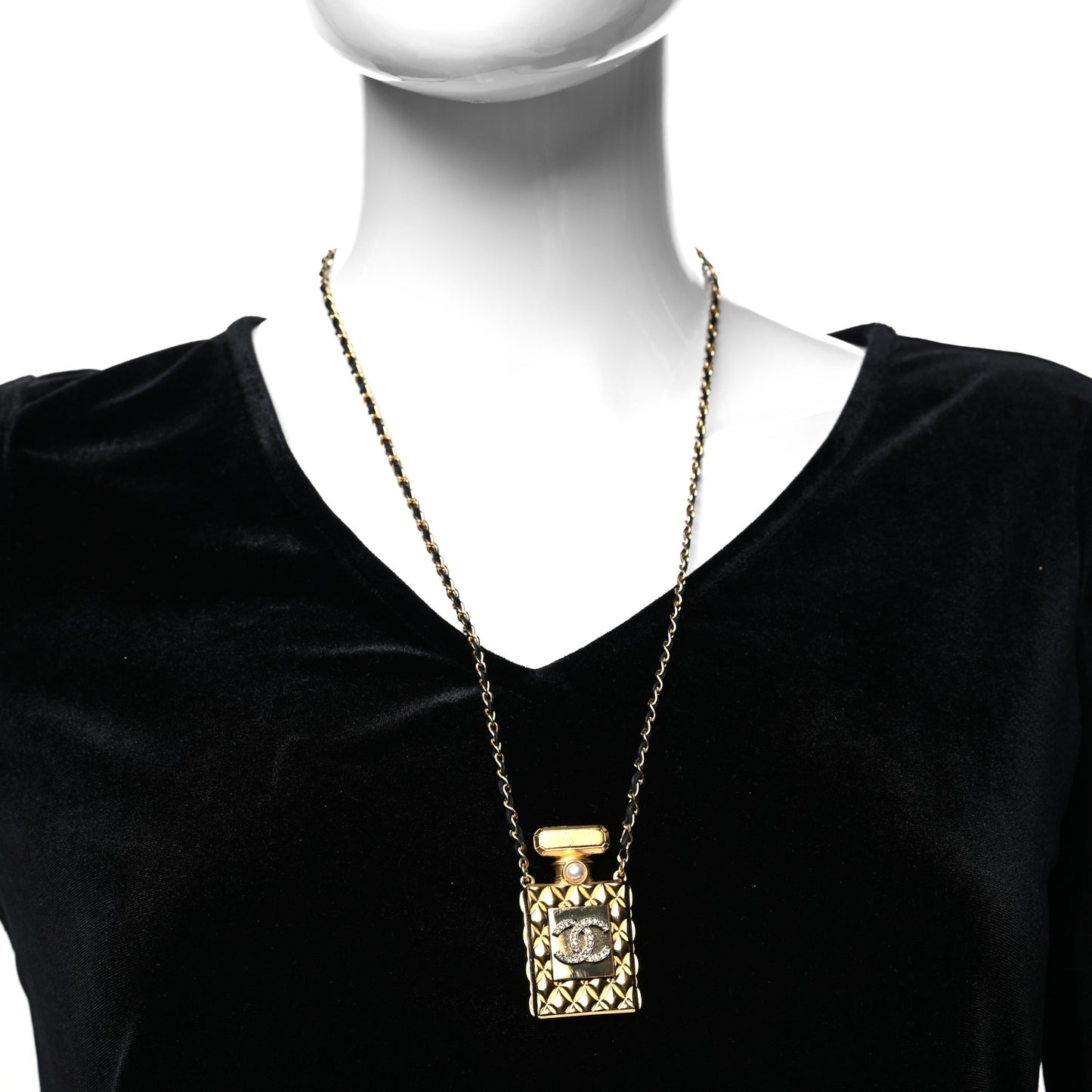 Crystal Pearl Perfume Bottle CC Necklace Gold