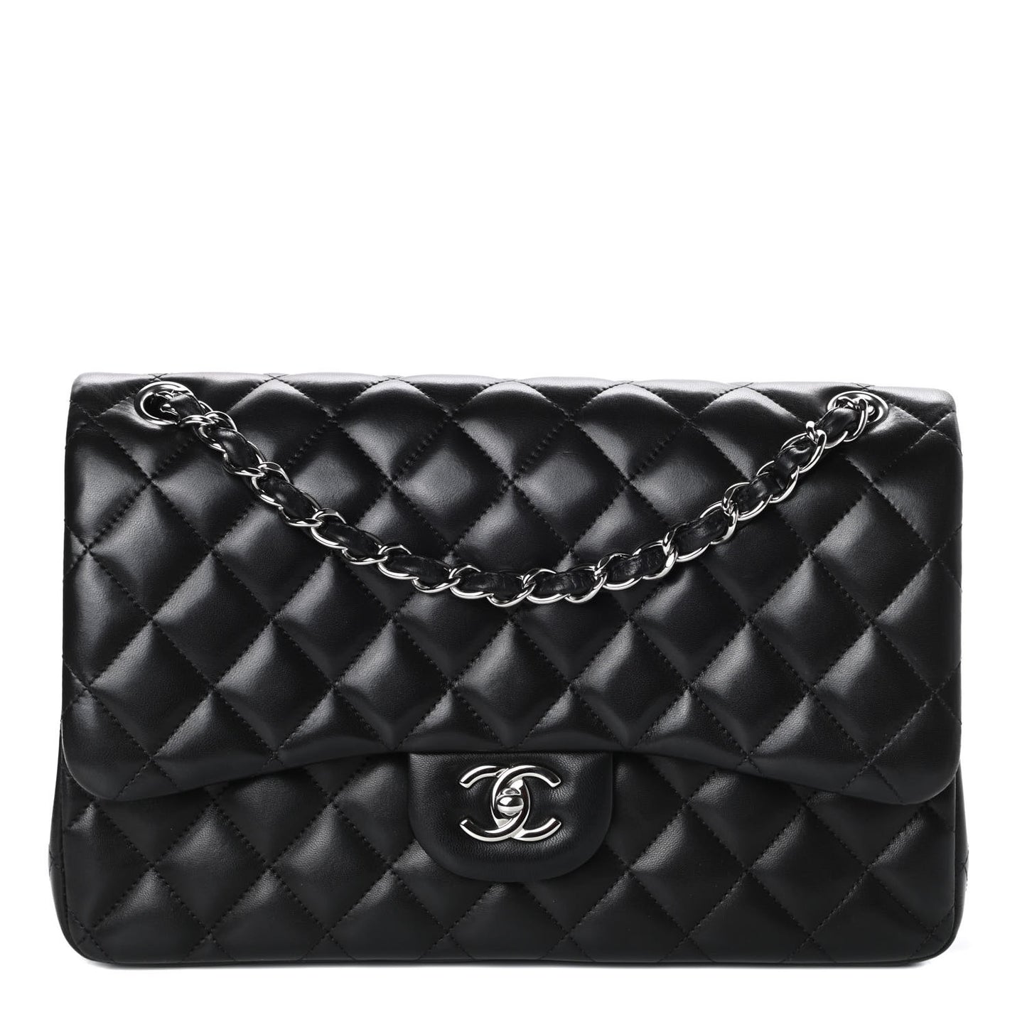 Lambskin Quilted Jumbo Double Flap Black