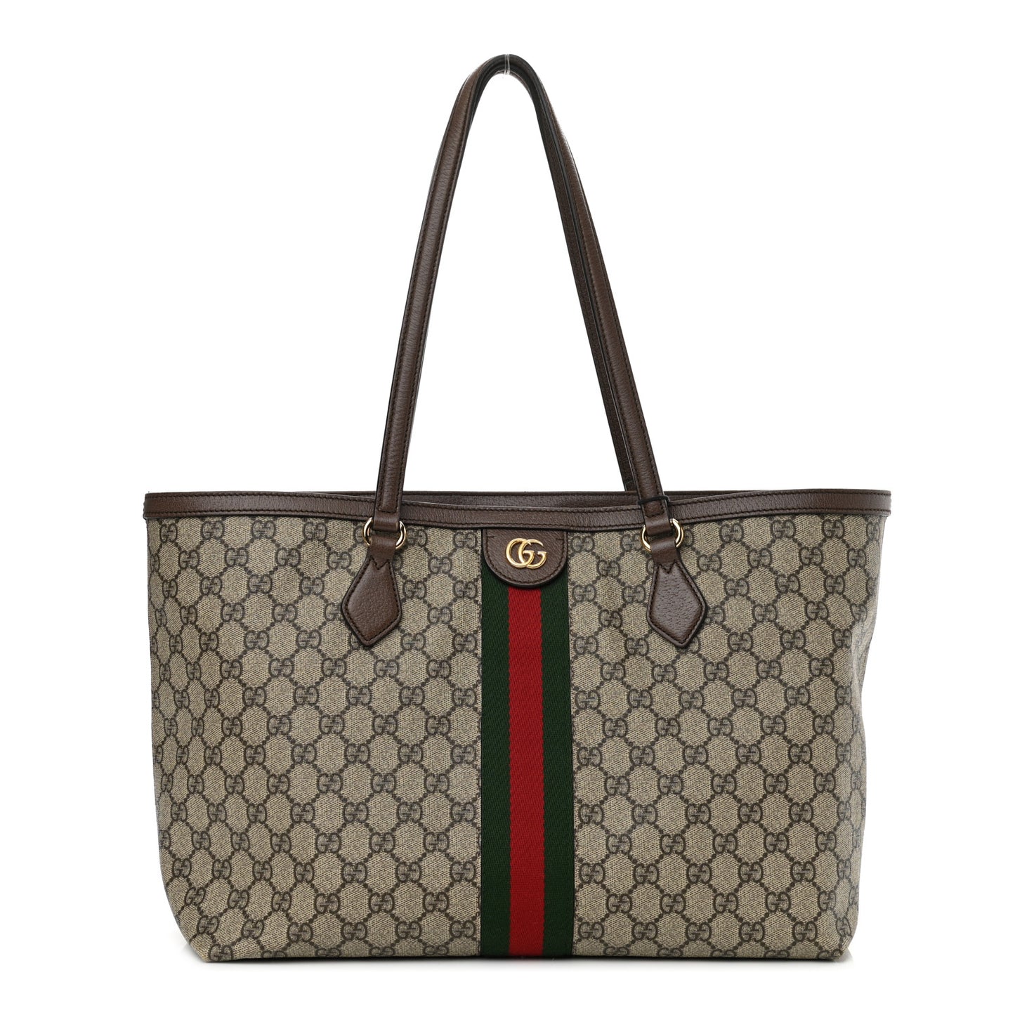GG Supreme Monogram Textured Calfskin Web Medium Ophidia Shopping Tote Beige Ebony New Acero