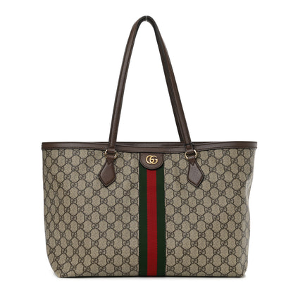 Gucci GG Supreme Monogram Textured Calfskin Web Medium Ophidia Shopping Tote Beige Ebony New Acero 1 of 11