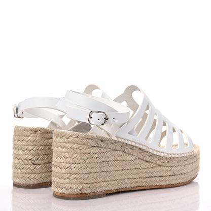 Hermes Calfskin Catalya Espadrille Wedge Sandals 37 White 4 of 10