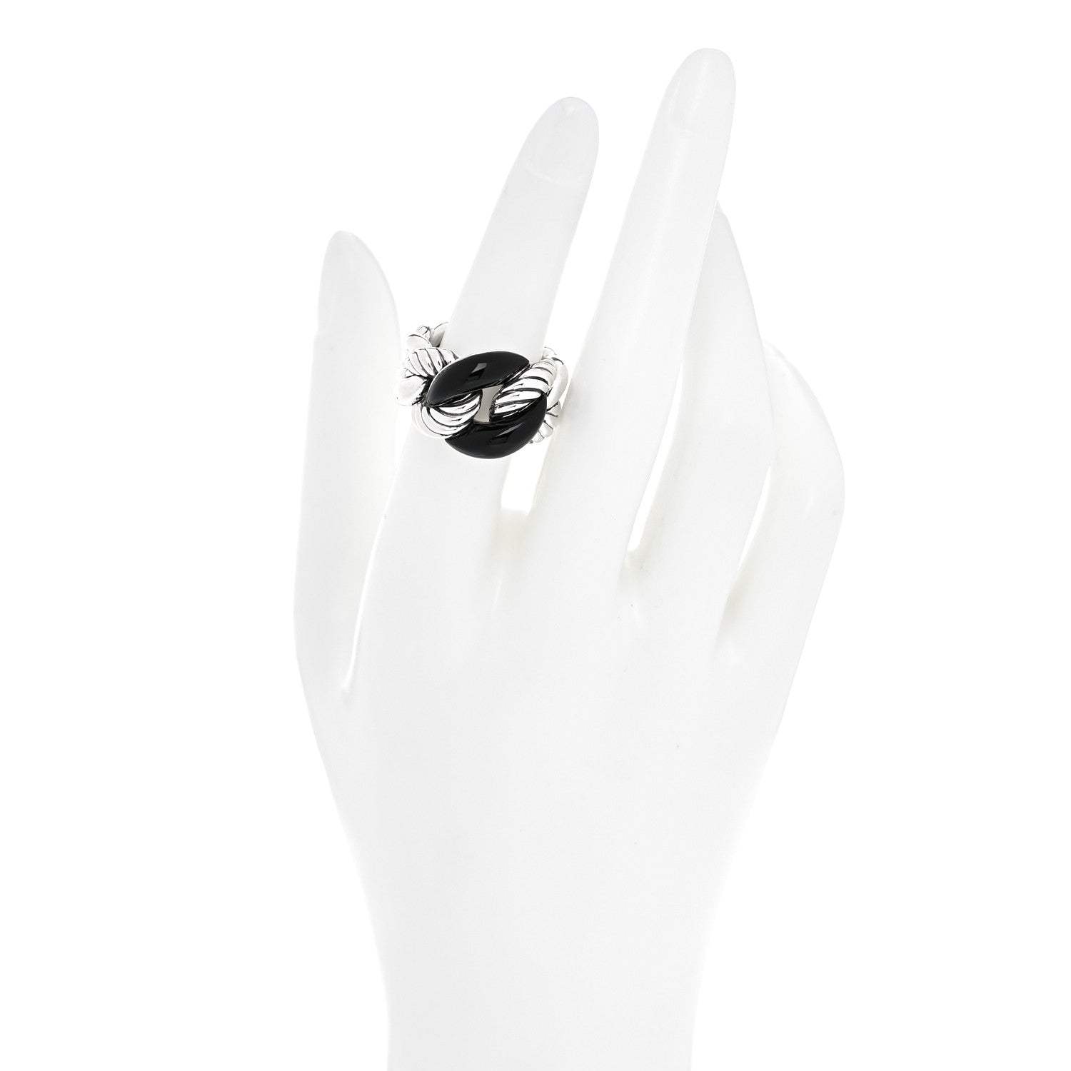 David Yurman Sterling Silver Black Ceramic Belmont Ring 51 5.75 2 of 5