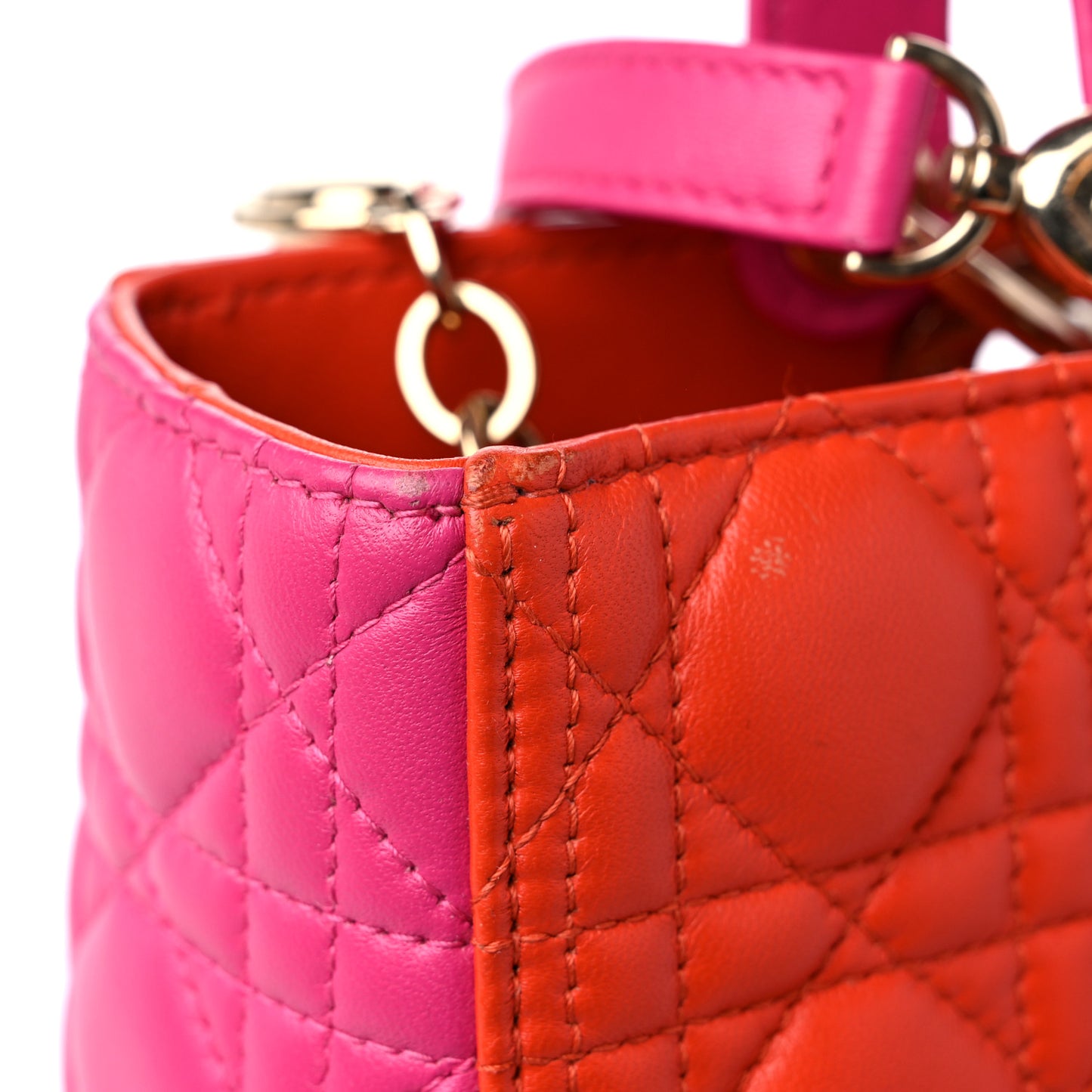 Lambskin Cannage Large Bi-Color Lady Dior Orange Fuchsia