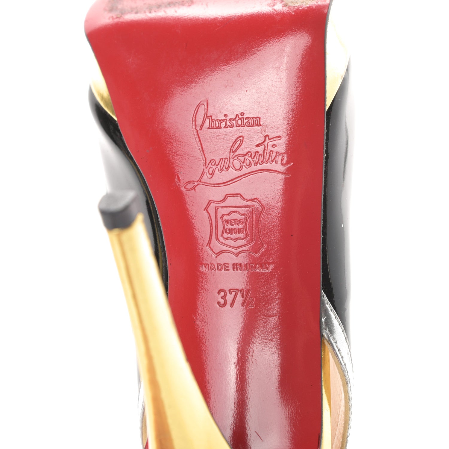 Christian Louboutin Patent Calfskin Round Toe Platform Slingback Pumps 37.5 Black 7 of 15