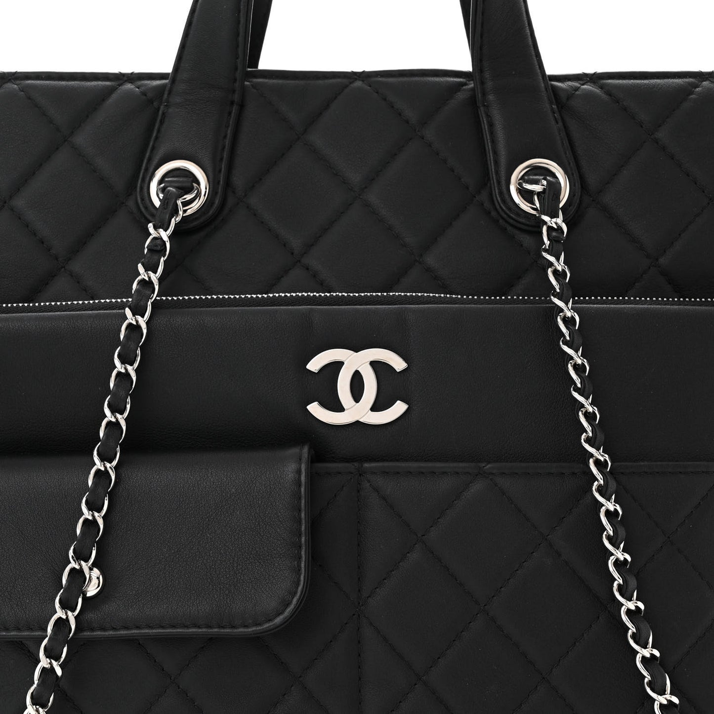 Calfskin Quilted Ultra Pocket Shopping Tote Black