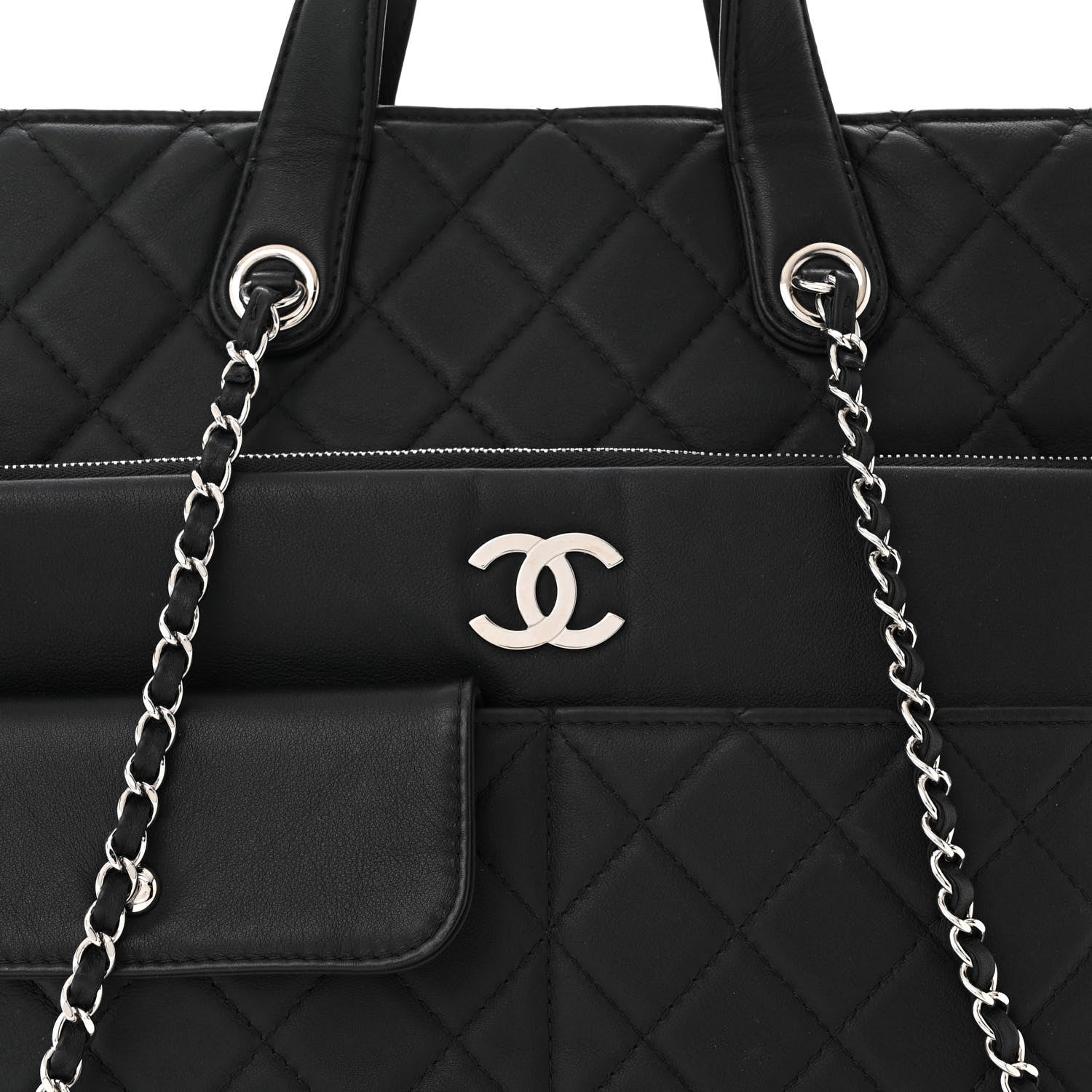 Chanel Calfskin Quilted Ultra Pocket Shopping Tote Black 8 of 10